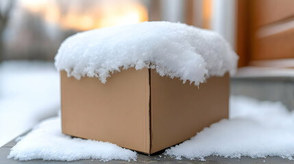Snowy winter package delivery doorstep