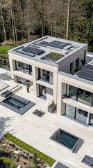 Modern House with Solar Panels and Pools