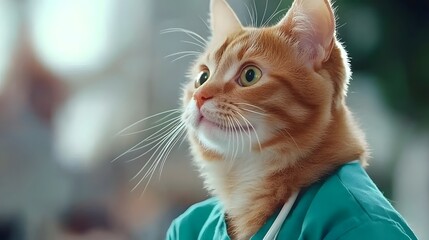 Bright and humorous photo of a cat acting as a veterinary doctor ideal for creative advertising campaigns and veterinary themed marketing materials