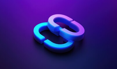 Fototapeta premium Two neon blue links, overlapping, on dark background.