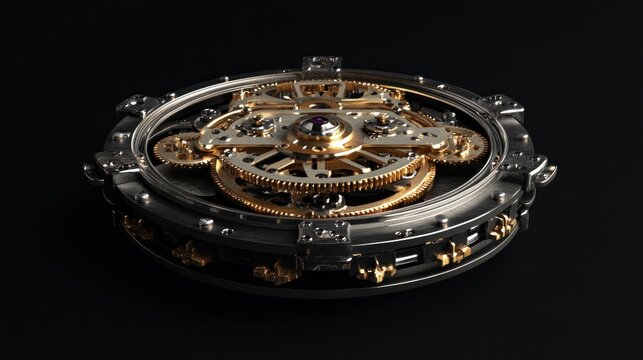 Intricate clockwork mechanism, detailed gears, dark background, luxury watch component - Powered by Adobe