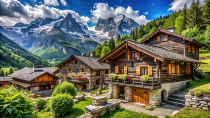Architectural Photography of Alpine Chalets and Rustic Farmhouses in the French Alps with Reblochon Cheese, Capturing Scenic Views, Traditional Design, and Local Culture for Gourmet Food Lovers