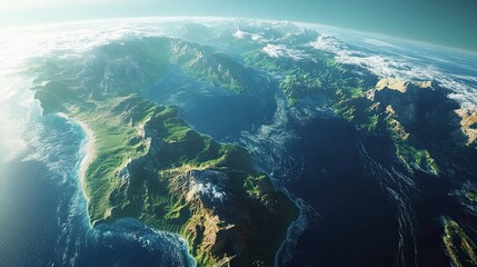 Fototapeta premium Magnificent Aerial View of Earth with Mountains, Coastlines, and Oceans