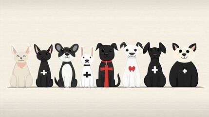 Obraz premium Colorful and whimsical of a stylized animal medical team including a doctor nurse and other medical professionals set against a pastel beige background
