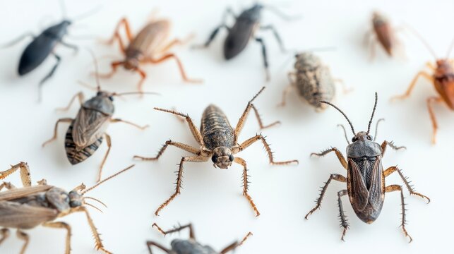 Variety of Insects and Pests Displayed on a White Surface