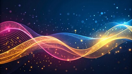 Vibrant Abstract Waves with Colorful Lights and Sparkles on a Dark Background