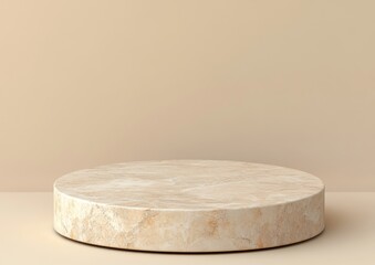 Beige marble round pedestal on beige background. (1)