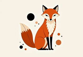 Obraz premium Clean Line Fox Vector: Minimalist Design, Modern and Sleek, Circular Elements, Geometric Shapes, Earthy Tones, White Background, Simple Wildlife Illustration, Fox Icon. 