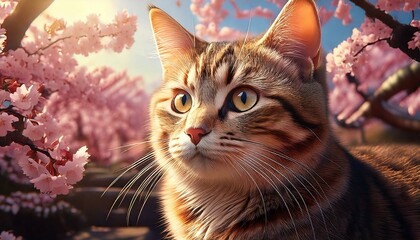 桜の花　花見する猫