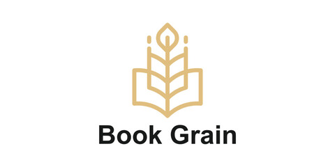 logo design combination of book and grain, logo for agricultural education, harvest, wheat, symbol, icon, idea, creative.