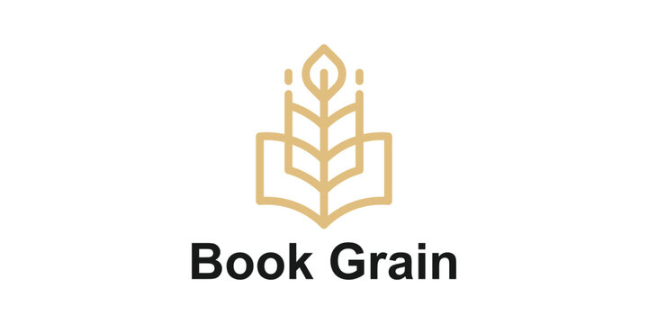 logo design combination of book and grain, logo for agricultural education, harvest, wheat, symbol, icon, idea, creative.