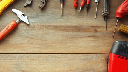 Tool Collection on Wooden Surface for DIY Projects and Repairs
