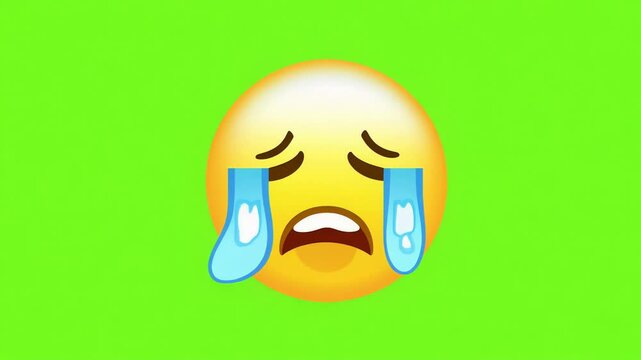 A 3D-rendered crying emoji with large tears, set against a vibrant green background. Ideal for sadness, disappointment, or emotional reaction concepts.  
