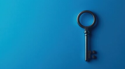 A key against a blue background- symbolizing safety and data protection in digital and cyber contexts.