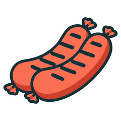 grilled sausage food snack flat color vector illustration template design