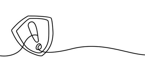 Fototapeta premium continuous line drawing of shield exclamation symbol. abstract line art illustration