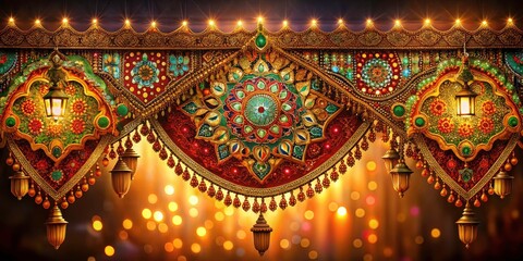 Obraz premium Elegant Royal Traditional Toran Design Artwork for Invitations and Social Media Posts, Capturing Cultural Essence in Low Light Photography