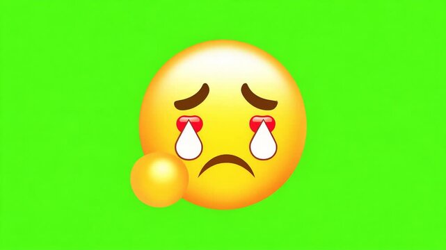 A 3D-rendered crying emoji with large tears, set against a vibrant green background. Ideal for sadness, disappointment, or emotional reaction concepts.  
