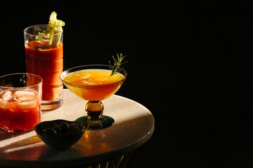 Colourful drinks in natural light with copyspace