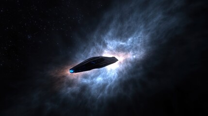 Futuristic Spaceship Traveling Through Nebula in Deep Space