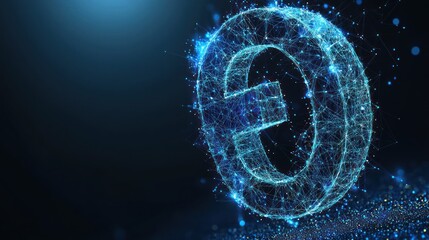 Abstract Euro symbol formed by glowing particles on dark background.