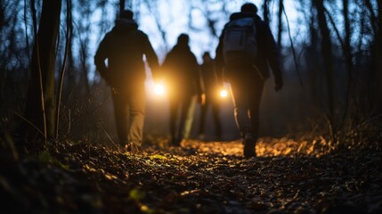 Power outages during a guided nature walk. Featuring participants exploring with flashlights