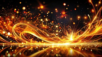 Fototapeta premium Futuristic Abstract Motion of Fire Sparkles Particles Over Black Background for Art, Events, Celebration, Holiday, and Fashion Textures
