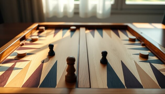 Wooden Backgammon Board Game in Sunlight