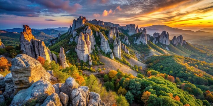 Captivating Candid Photography of Crimea's Karagach Ridge, King and Queen Rocks, and the Majestic Kara-Dag Mountain Range with Peaked Cliffs and Dramatic Landscapes