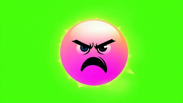 Animated angry emoji with a furious expression, steam puffs, and a bright green screen background, ideal for reaction videos and overlays.
