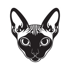 Cat face portrait, black outline clipart style vector