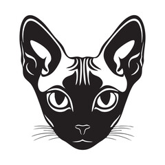 Cat face portrait, black outline clipart style vector