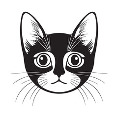 Fototapeta premium Cat face portrait, black outline clipart style vector