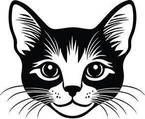 Fototapeta premium Cat face portrait, black outline clipart style vector