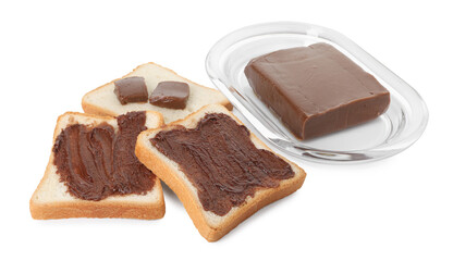 Tasty sandwiches with chocolate butter isolated on white