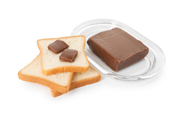 Tasty sandwiches with chocolate butter isolated on white