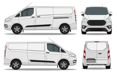 Van Car Vector - Realistic car mockup for car branding on White background. With Side, Front, Rear Views.