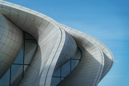 Heydar Aliyev Center building in Baku city, Aazerbaijan in summer day. Famous modern futuristic architecture of Zaha Hadid design