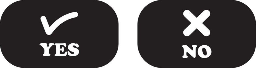 Sharp green checkmark and red cross icon set on isolated transparent background black vector symbol for right and wrong choices. Modern flat and line design symbol tick sign collection. Yes or No.