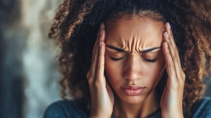 Young black woman suffering from a strong headache