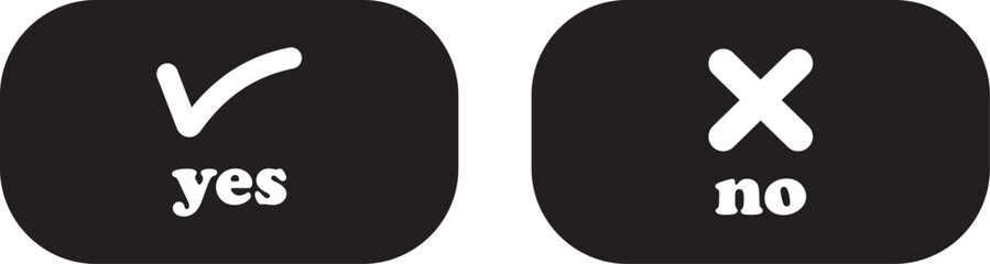 Sharp green checkmark and red cross icon set on isolated transparent background black vector symbol for right and wrong choices. Modern flat and line design symbol tick sign collection. Yes or No.