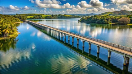 Fototapeta premium Long bridge stretching over a picturesque lake in Palmas , bridge, lake, Palmas, water, scenic, reflection, architecture