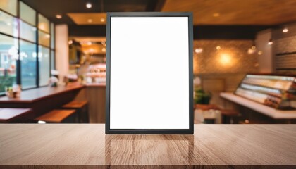 Blank billboard on the cafe. White blank screen billboard in the for new product or presentation with empty space.