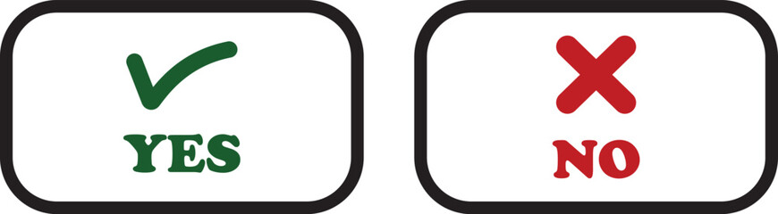 Sharp green checkmark and red cross icon set on isolated transparent background black vector symbol for right and wrong choices. Modern flat and line design symbol tick sign collection. Yes or No.