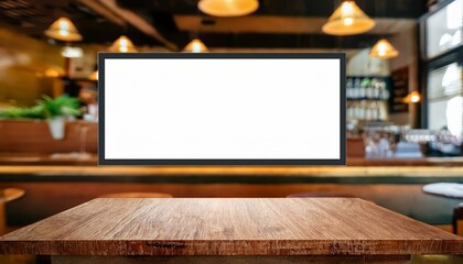 Blank billboard on the cafe. White blank screen billboard in the for new product or presentation with empty space.