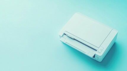 Portable scanner on blue background, office supplies, copy, scan