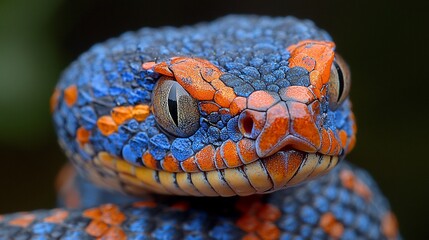 Fototapeta premium Close-up of a vividly colored snake showcasing intricate scales and patterns in a natural setting