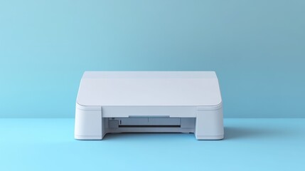 White printer on blue background, office setup
