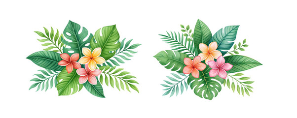 Watercolor of Tropical Spring Floral Green Leaves, Tropical Greenery Art, Botanical Illustration