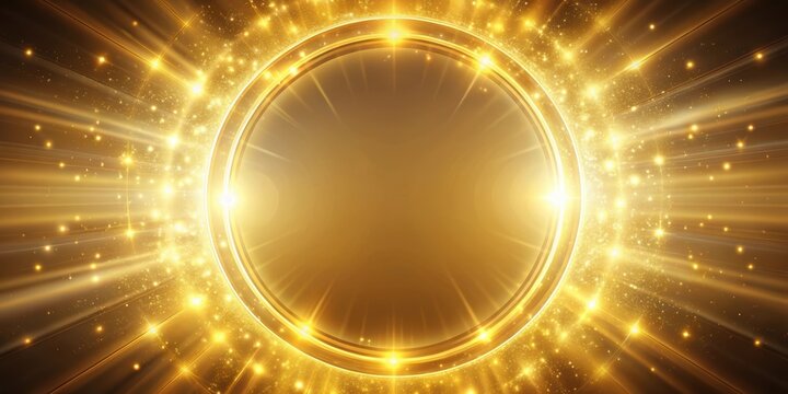 Abstract golden light circle effect with soft glowing rays radiating outwards ,  circle, abstract, gold, light